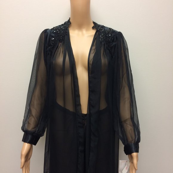 Vintage! Black Sheer Lingerie Jacket and Matching Pants Size Small - Picture 1 of 16